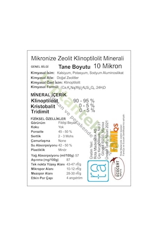 Zeolit Minerali 10 Mikron İnce Toz