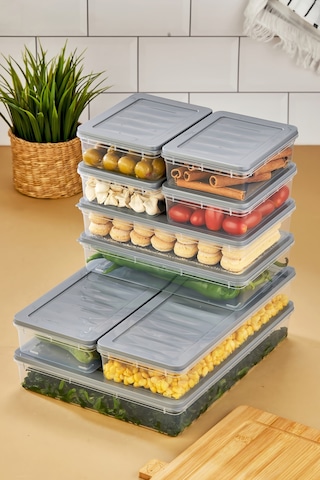Multi Box 9 Parça 4 Farklı Boy Saklama Kabı Seti - Dondurucu & Mikrodalga Uyumlu Gri