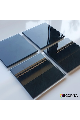 Decorita Cam Bardak Altlığı 4'lü Takım Black Rock 10 CM X 10 CM Siyah