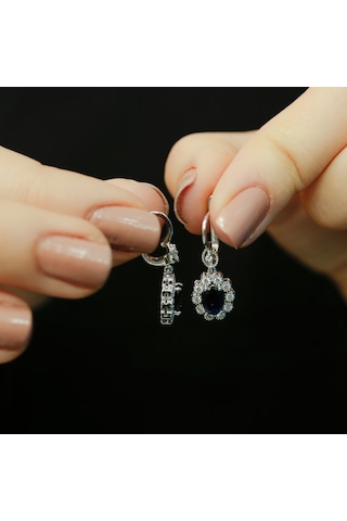 Lova Pırlantalı Oval Safir Anturaj Küpe - 3070014