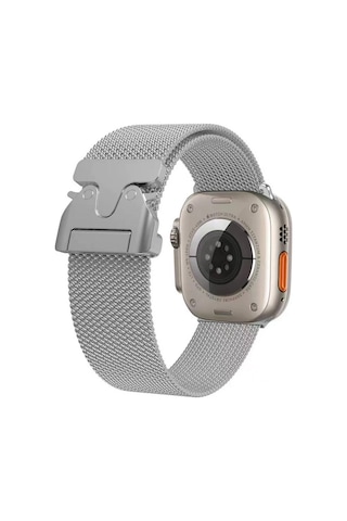 iOs Watch Uyumlu 10 46mm Zore Krd-25 Metal Hasır Kordon-gümüş