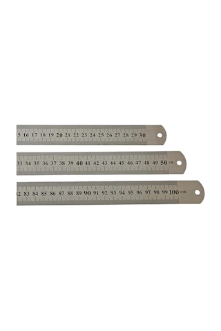 Tuhafiyecimiz Çelik Cetvel Seti, Düz Metal Cetvel 3 Adet 30-50-100 Cm Metalik Genel