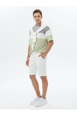 Kip Ekru Düz Örme Jogging Fit Casual Bermuda Çok Renkli