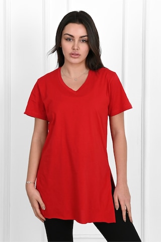 Kadın V Yaka Yırtmaçlı T-shirt 8783-22 001