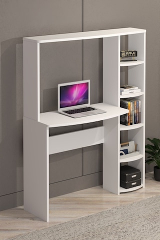 Çalışma Masası 5 Raflı Kitaplık Beyaz Beyaz