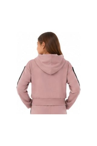 İrem Çocuk Giyim Kız Çocuk Kolu Şerit Detaylı Çıtçıt Modelli Kapüşonlu Pudra Renk Kısa Sweatshirt Pudra