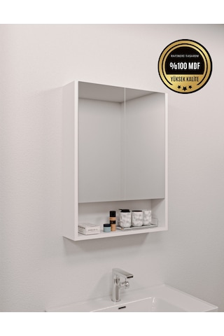 Lotus Mdf 2 Kapaklı Aynalı Banyo Dolabı Lavabo Üstü Dolap Çok Amaçlı Banyo Dolabı Beyaz