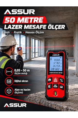Assur 50 Metre Lazer Mesafe Ölçer Lazer Metre