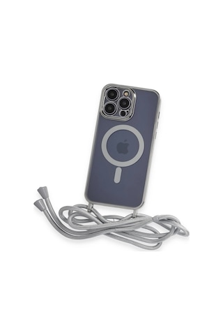 Apple Uyumlu iPhone 12 Pro Kılıf Divo Lazer Askılı Magsafe Kapak Gümüş