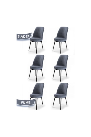 Canisa Concept Dexa Serisi, Üst Kalite Yemek Odası Sandalyesi, Metal Siyah Iskeletli, 6 Adet Füme Sandalye Füme Sandalye
