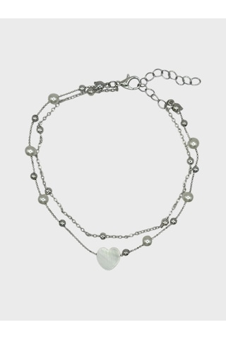 Arnes Jewelry Çelik Zirkon Taşlı Kalpli İncili Halhal Ar598nes Silver