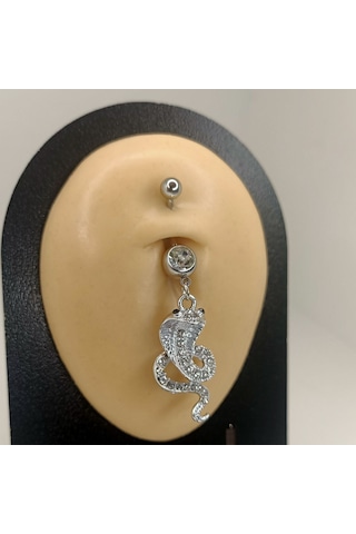 Aya Tasarım Gümüş Renk Kobra Yılan Model Göbek Piercing Gümüş