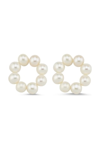 3-4,5 Mm Büyük Halka Geçirmeli Charm Doğal İnci Küpe Gold