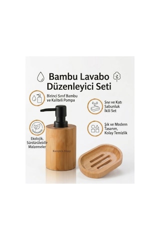 Kamptek Ahşap Atolyesinden Mutfak Sıvı Sabunluk 100 Ml Katı Sabunluk Set 2li Krem