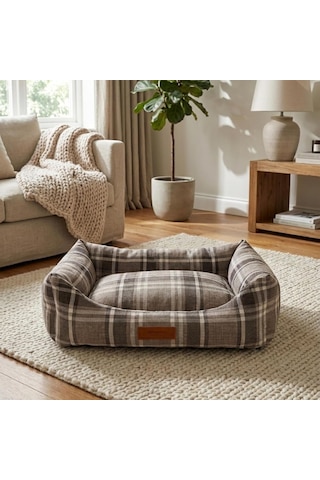 Comfy Pet Kedi Ve Köpek Yatağı Bej/oeko-tex Sertifikalı Dokuma Kumaş, Yıkanabilir Fermuarlı Minder, Destekleyici Yapı, Kaydırmaz Taban Bej, Large 58 70 22 Cm