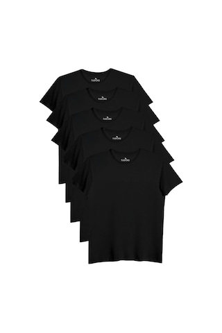 Tudors Unisex 5'li Paket Siyah Slim Fit Dar Kesim %100 Pamuk Bisiklet Yaka Tişört-32693 Siyah