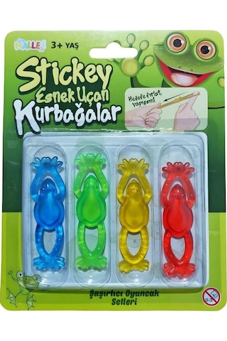 Çek Fırlat Esnek Uçan Kurbağa - 4'lü Set Yapışkan Sapan Kurbağalar