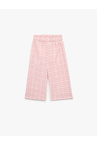 Koton Pamuklu Beli Lastikli Geniş Paça Ekoseli Pantolon Pembe Ekose 6smg40071aw