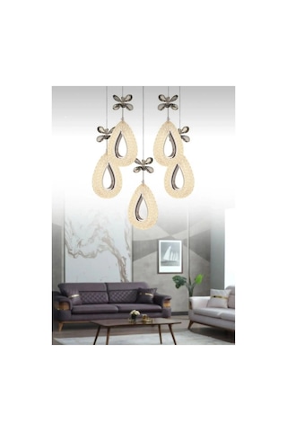 Lumia Lighting Aurea Model 5'li Gümüş Kumandalı 3 Renk Modu Ledli Kristal Taşlı Modern Salon Mutfak Oturma Odası Led Avize