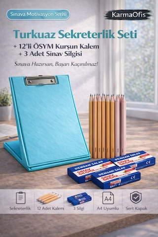 Turkuaz Sekreterlik Seti + 12 Li Ösym Kurşun Kalem + 3 Sınav Silgisi Sınav Hazırlık Seti
