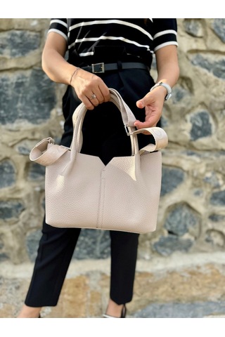 Just Polo Kadın Orijinal Just Polo Yumuşak Deri Ayarlanabilir Askılı Lüks El Ve Omuz Çantası Shoulder Bag Ekru