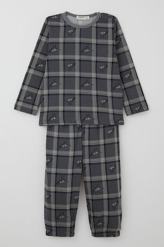 Breeze Erkek Bebek Pijama Takımı Dinozor Krallığı Ekose Desenli 9 Ay-3 Yaş, Gri Gri