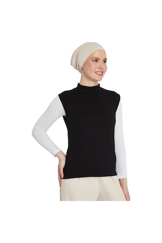 Organik Kolsuz Balıkçı Yaka Likralı Kadın Sıfır Kol Body Siyah