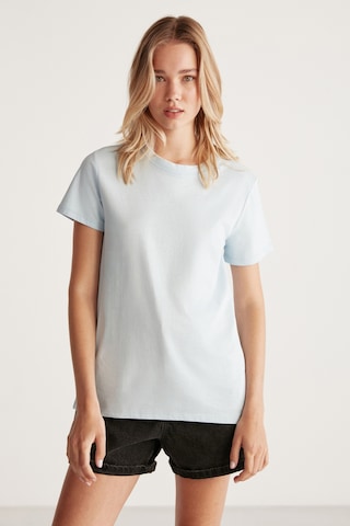 Grımelange Samantha Kadın %100 Organik Pamuklu Comfort Fit Arkası Uzun Basic Örme Açık Mavi T-shirt Açık Mavi