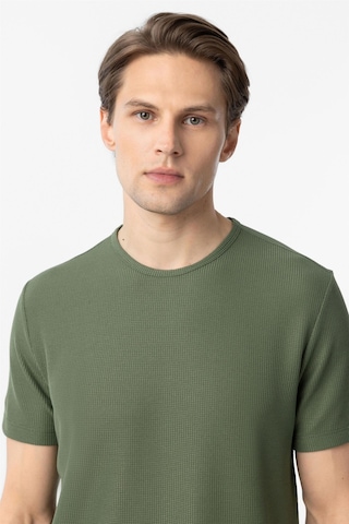 Süvari Koyu Haki Slim Fit Armürlü Bisiklet Yaka Tişört-37381 Koyu Haki