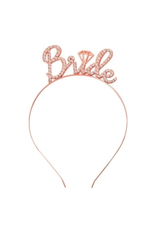 Mey İthalat Rose Gold Renkli Taşlı Bride Gelin Tacı El Yazısı Yazı Tipiyle