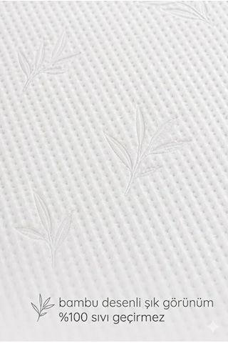 Bambu Desenli Sıvı Geçirmez Yastık Alezi 2 Adet Fermuarlı 50x70 Cm Yastık Kılıfı Beyaz