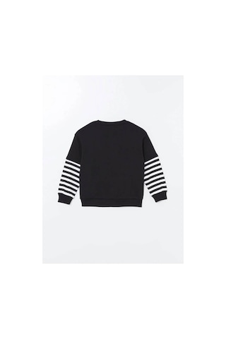 LC Waikiki Lcw Kids Siyah Bisiklet Yaka Kız Çocuk Kalın Sweatshirt