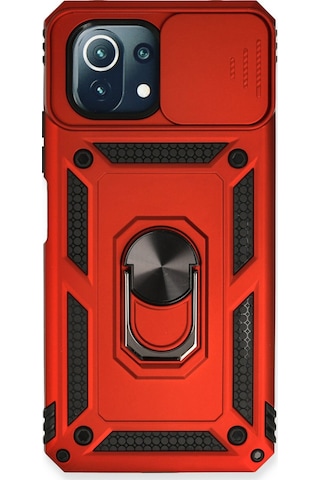 Mi 11 Lite Kılıf Pars Lens Yüzüklü Silikon - Kırmızı Çok Renkli