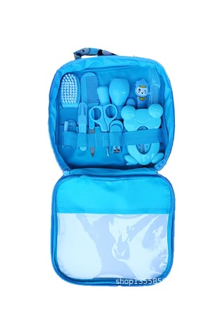 Bebek 13 Parça Takımı Paket Bebek Tırnak Makası, Tarak, Fırça, Burun Aspiratörü, Temizlik Çocukların Günlük İhtiyaçları Toptan Mavi Sıradan 13 Parça Set