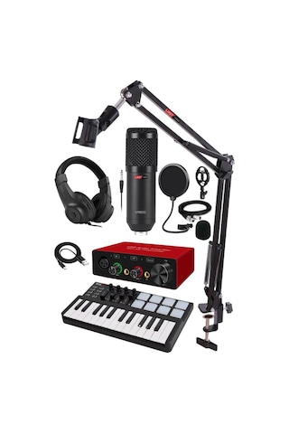 Midex Midi Paket-1 Stüdyo Ekipmanları Seti Ses Kartı Midi Klavye Mikrofon Kulaklık