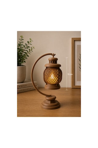 3d Dekoratif Retro Fener Gece Lambası Led Işıklı Masa Lambası 15 Cm Pla Dekoratif Aydınlatma Kahverengi