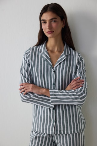 Penti Koyu Yeşil Lazy Morning Çizgili Pamuklu Gömlek Yaka Pijama Takımı Pnl0cyg025sk-dg14 Dg14