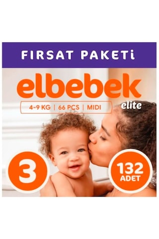 Elbebek Elite Bebek Bezi 3 Numara Midi Fırsat Paketi 132 Adet 2'li