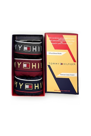 Tommy Hilfiger Erkek 3'lü Boxer Set %100 Organik Pamuk Bordo - Siyah - Lacivert
