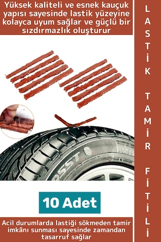 Otomobil Motosiklet Bisiklet Onarım Bakım Esnek Kauçuk Acil Durum Kiti Lastik Tamir Fitili 10 Adet