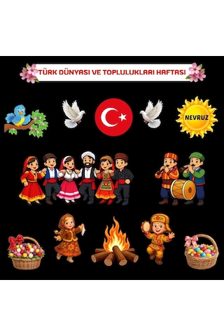 Türk Dünyası Ve Toplulukları Haftası Nevruz Bahar Bayramı Panosu Figür Seti Hazır Kesim 7