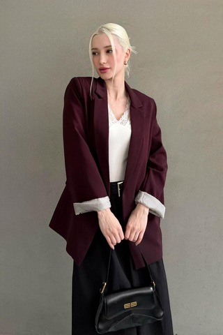 Seeh Bordo Kol Desenli Blazer Kadın Ceket Sh339