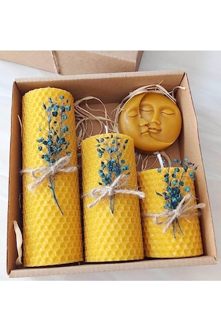 Dekoratif Doğal Petek Balmumu Mum Ay Ve Güneş Seti Bal Mumu Mum Hediyelik Beeswax Candle 6998