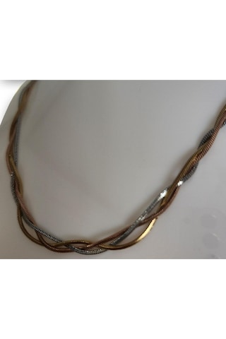 Uzel Çelik 3 Zincirli Şık Zarif Kibar Çelik Kolye Sarı