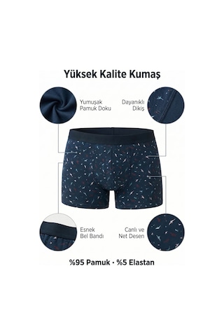 Hepsine Rakip Kota Erkek Baskılı Penye Boxer 6 Lı Paket Pamuklu Elastan Karışık Desenli KARIŞIK