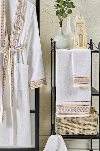 Vevien Ansaaj Jakarlı 4 Parça Bornoz Seti Krem