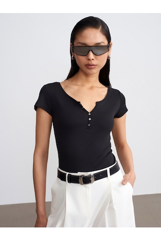 Dilvin 32688 %100 Pamuk Basic T-shirt-siyah