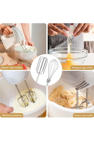El Mikseri Çırpıcı Ek Parçaları Seti, Paslanmaz Çelik El Mikseri Gümüş