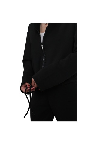 Kadın Modal Kumaş Bel Bağcıklı Siyah Ceket Hırka Siyah
