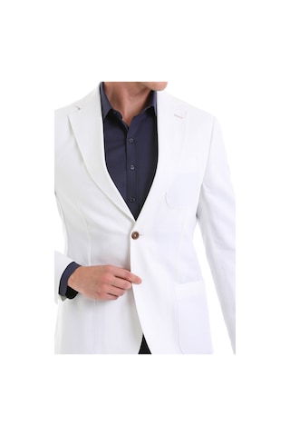 Hatemoğlu Beyaz Comfort Fit Düz Mono Yaka Casual Keten Ceket Beyaz